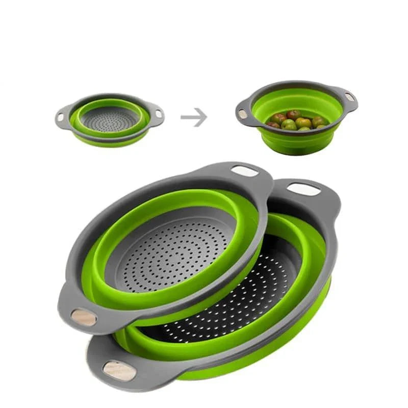 Premium Colourful Folding Strainer with Collapsible Silicone Frame for Draining Pasta and Rinsing Vegetables