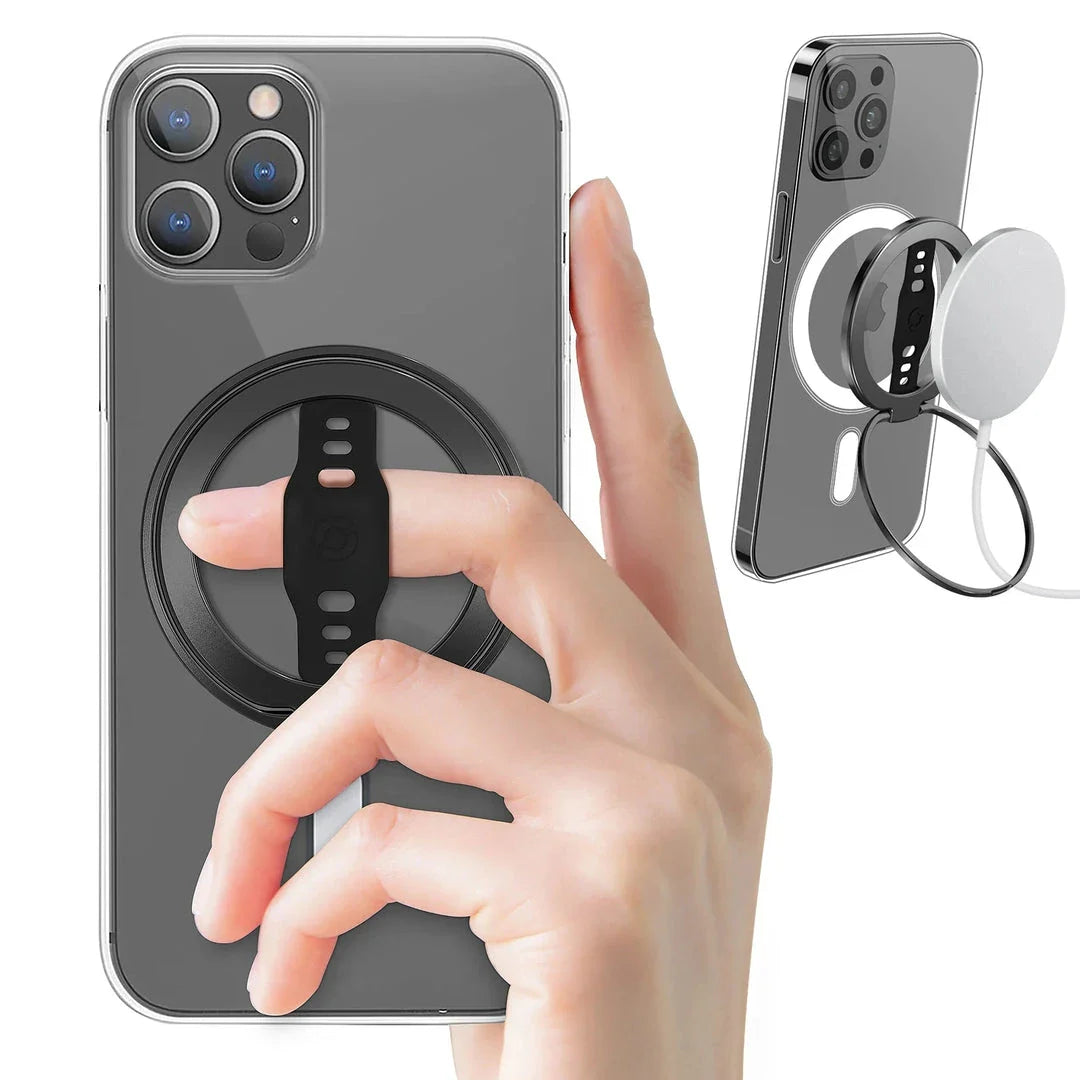 Sleek and secure MagSafe compatible wireless charging phone grip in black colour