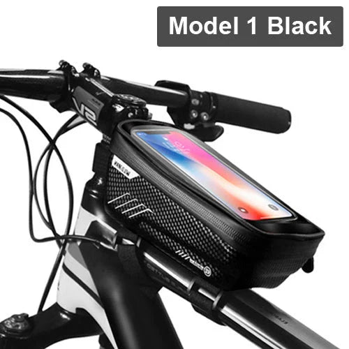 Stylish and practical bicycle handlebar bag with reflective accents for secure storage of essentials during cycling rides
