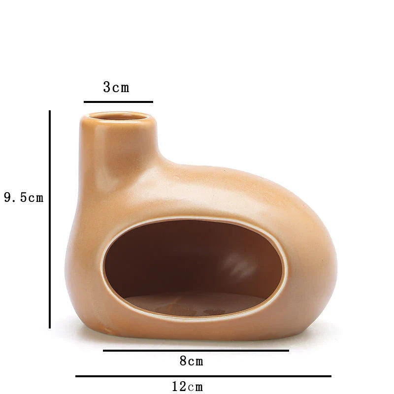 Elegant ceramic tabletop incense burner with Palo Santo wood aroma, available in light brown, white, and grey colours