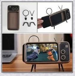 Retro TV-inspired phone stand with built-in Bluetooth speaker for hands-free entertainment and music playback