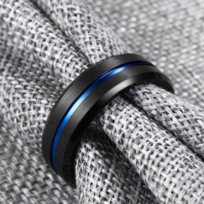 Sleek and stylish men's fashion ring made of durable tungsten steel with a classic black electroplated finish