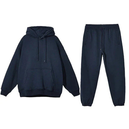Cosy fleece hoodie and jogger set in light pink, grey, and navy blue colours for ultimate comfort and style
