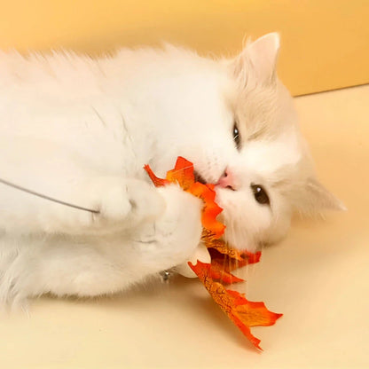 Interactive Rotating Leaf Cat Teaser Toy with Wooden Handle and Steel Wire for Engaging Cat Play and Exercise