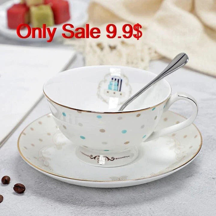 Charming floral porcelain tea set with cup, saucer, and spoon in a variety of delicate colour options