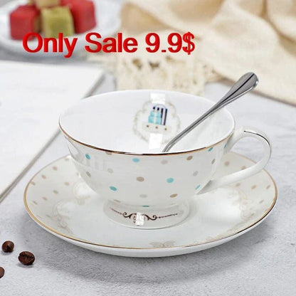 Charming floral porcelain tea set with cup, saucer, and spoon in a variety of delicate colour options