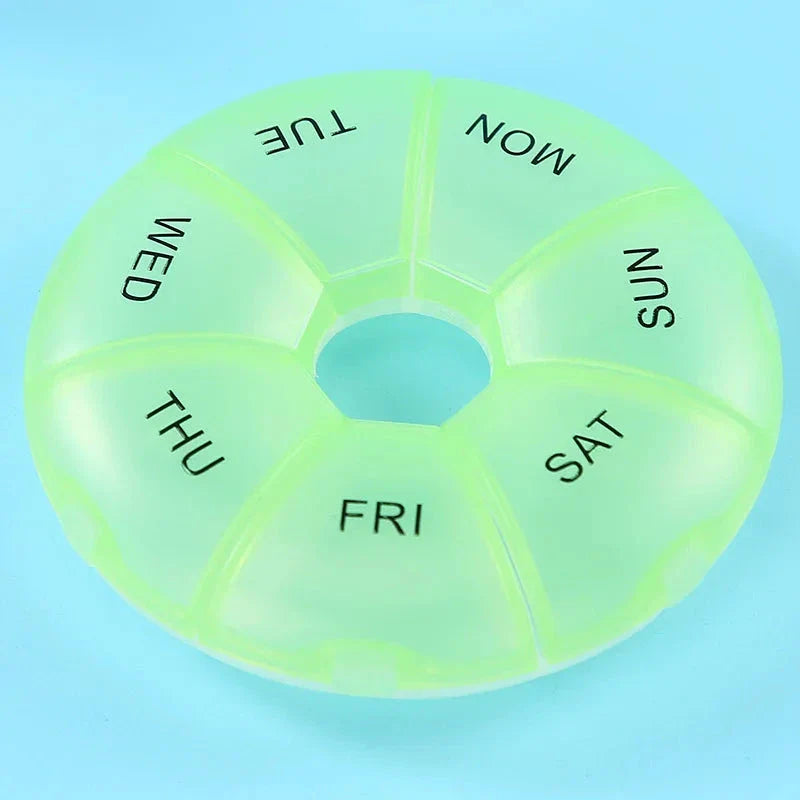 Compact 7-Day Pill Organiser with Yellow Lid - Portable Travel Case for Tablets and Medications
