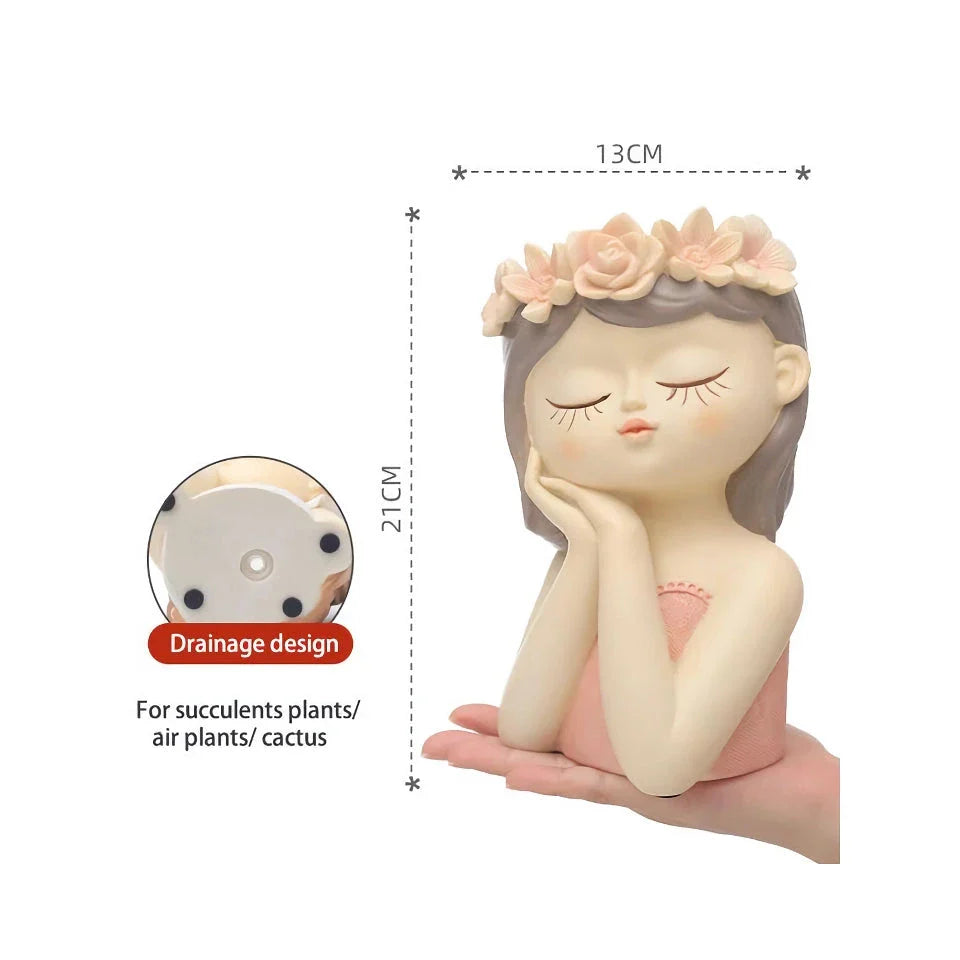 Charming 7.8-inch fairy girl planter made of high-quality resin with hand-painted details, perfect for succulents and small plants