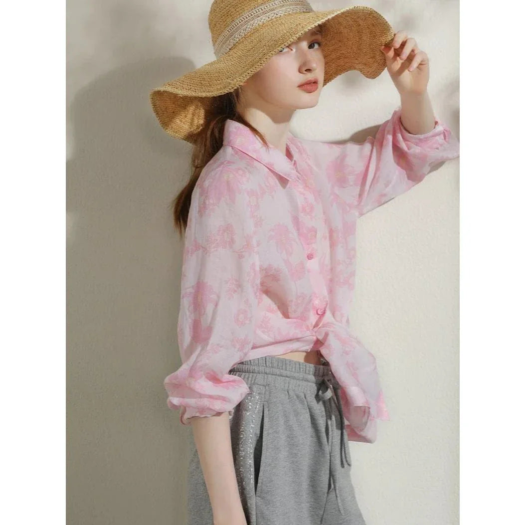 Elegant floral print ramie blouse for professional women in the UK
