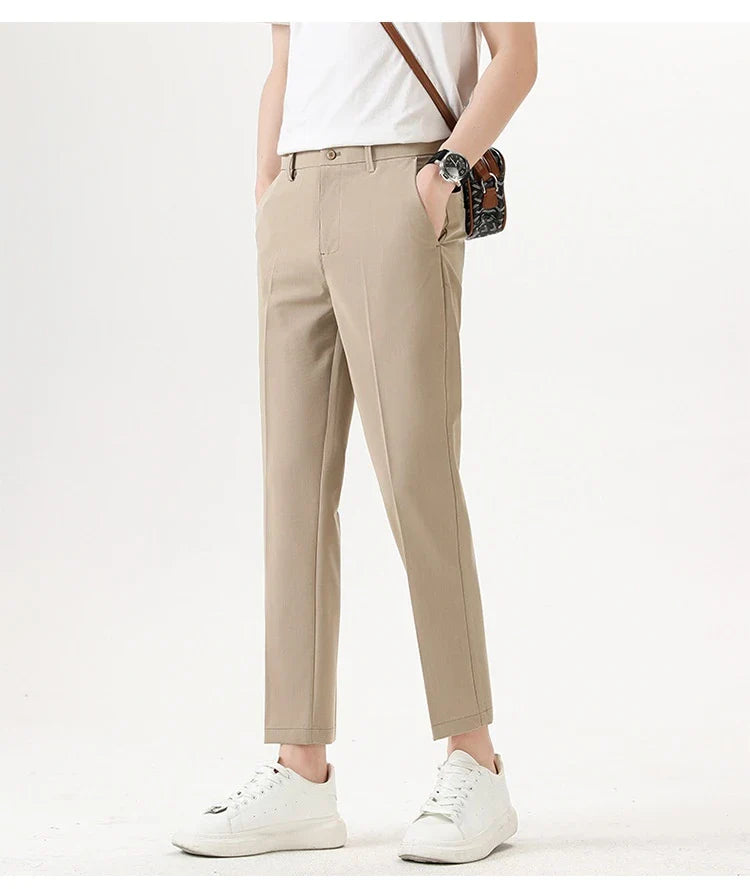 Men's sophisticated stretch trousers with tailored pencil fit, available in a range of classic colours