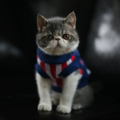 Fashionable acrylic cat sweater in a delightful star pattern, designed to keep your feline friend warm and stylish.