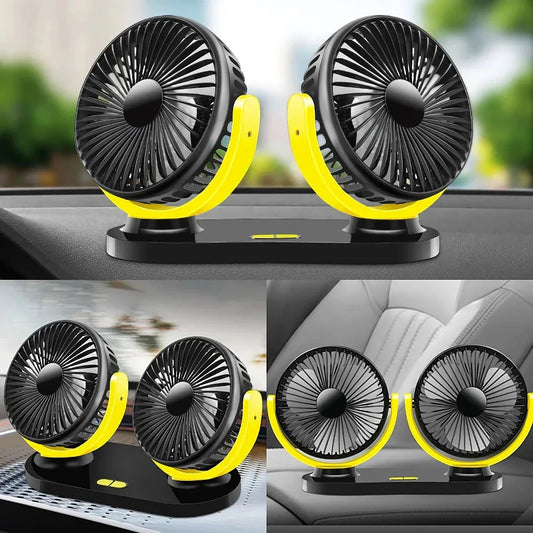 Versatile 12/24V dual-head car cooling fan with adjustable 3-speed settings for customised airflow