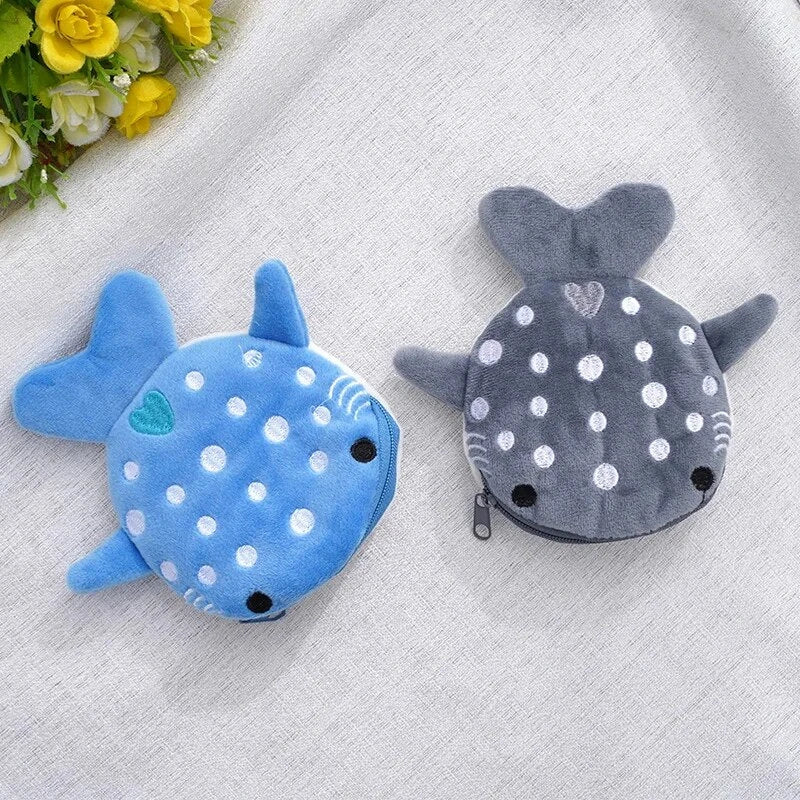 Kawaii whale shark plush coin purse with soft, durable fabric and secure zipper closure for storing small items