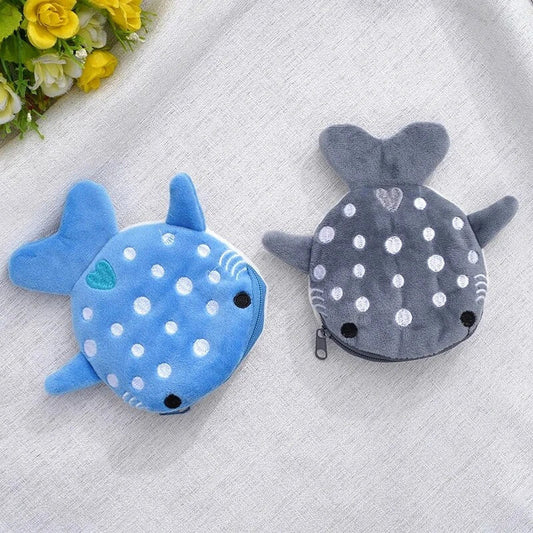 Kawaii whale shark plush coin purse with soft, durable fabric and secure zipper closure for storing small items