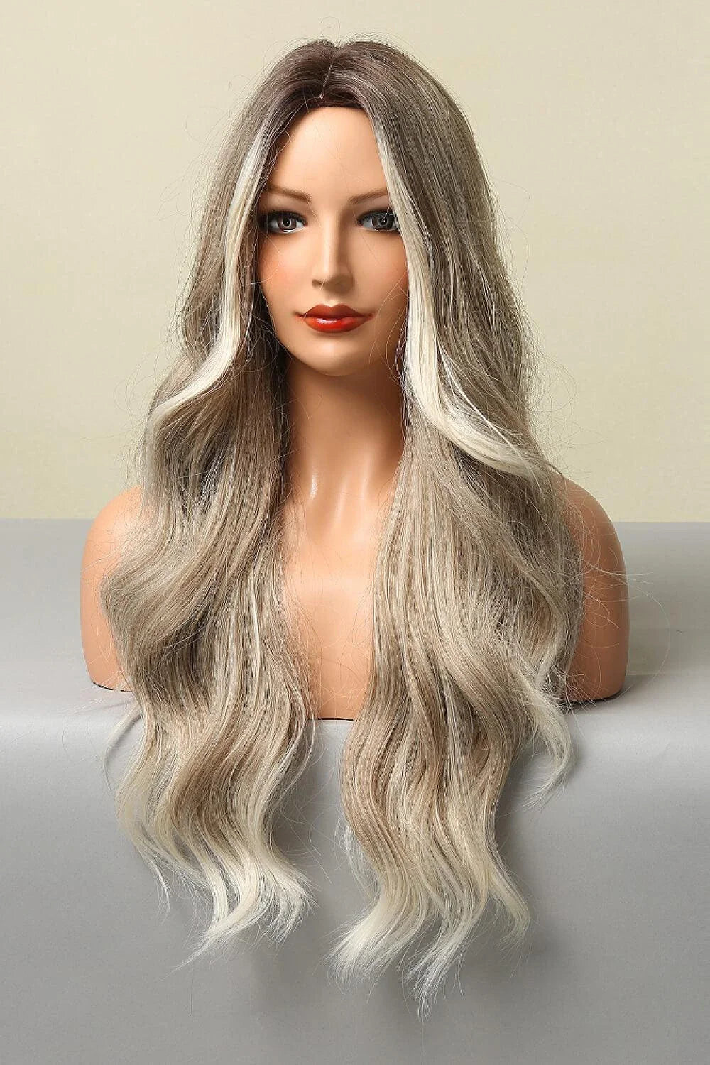 Trendha's premium 26-inch full-machine long wave wig in a vibrant silver/gray colour, showcasing a luxurious, natural-looking wave texture.