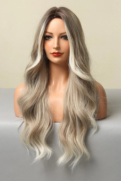 Trendha's premium 26-inch full-machine long wave wig in a vibrant silver/gray colour, showcasing a luxurious, natural-looking wave texture.