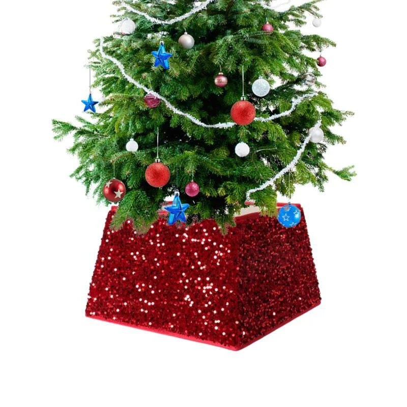 Shimmering sequin Christmas tree skirt in a range of festive colours, adding elegance and sophistication to holiday decor