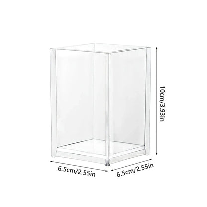 Stylish makeup brush holder with clear acrylic display rack for neatly organising cosmetics and beauty essentials
