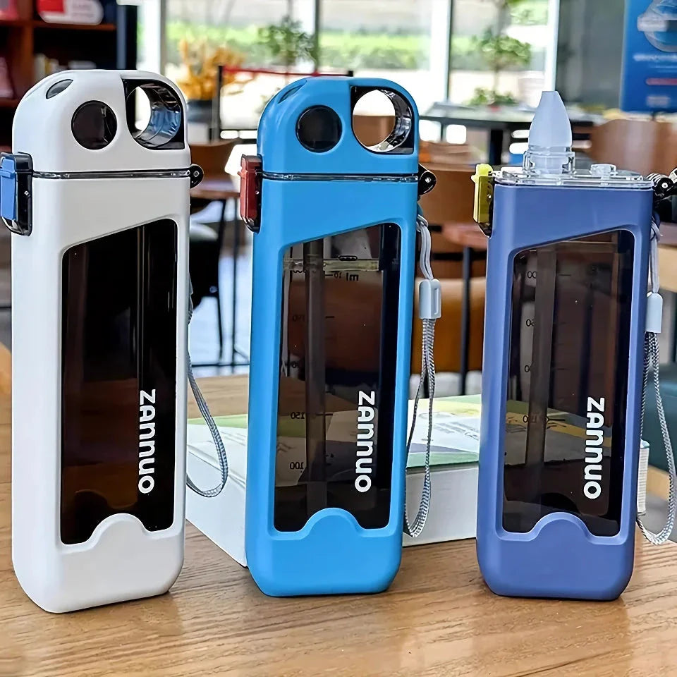 Stylish and leak-proof 350ml plastic sports water bottle with lockable lid and measurement markings
