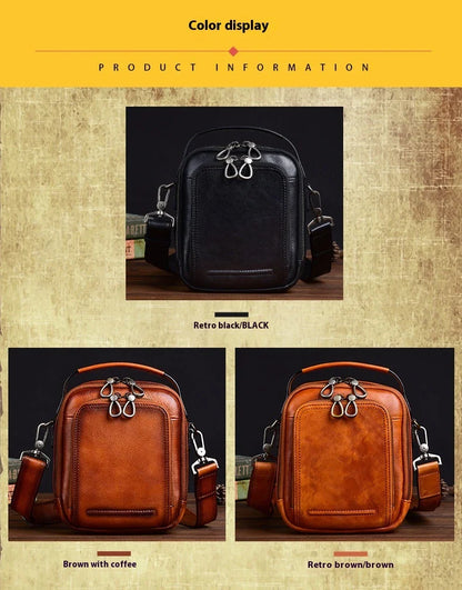 Premium retro leather messenger bag with spacious main compartment, side pockets, and robust handle for comfortable carrying