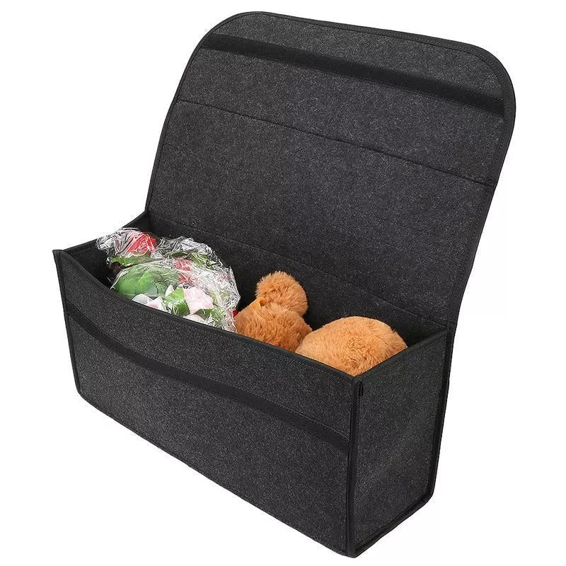 Premium foldable car boot organiser with anti-slip velcro base, providing ample storage and space-saving design