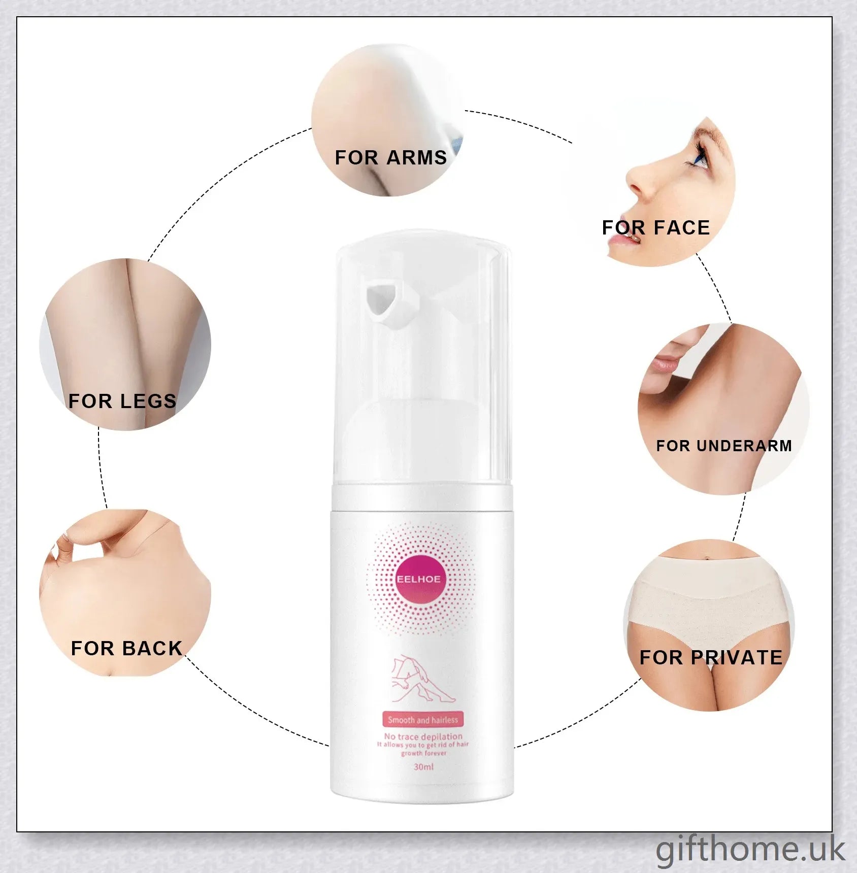 100% Natural Hair Removal Spray that gently dissolves unwanted body hair, leaving skin soft and smooth