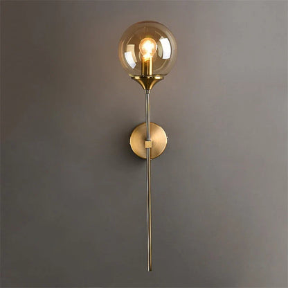 Elegant Nordic-inspired LED wall lamp with a sleek glass shade and sturdy iron body, providing warm and energy-efficient lighting for modern homes.