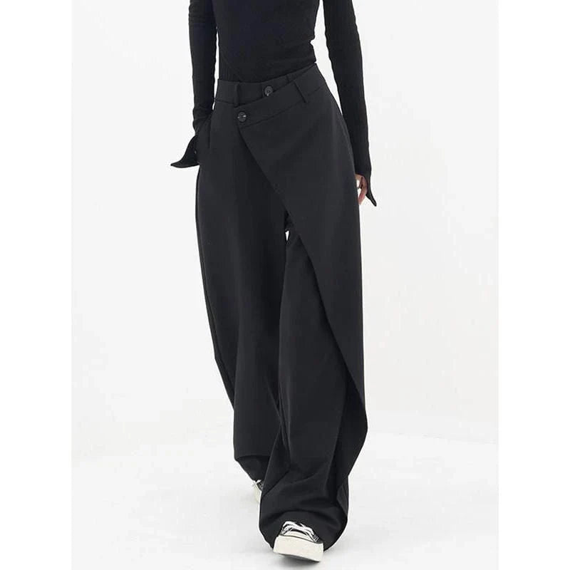 Stylish high-waisted wide-leg fashion trousers for women, made from a premium cotton-polyester blend for comfort and durability.