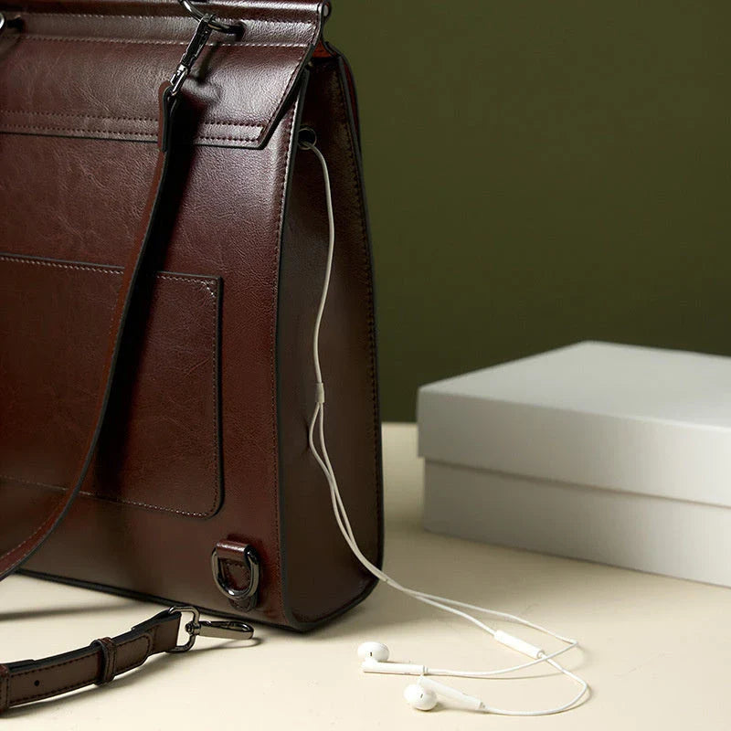 Premium genuine leather backpack with sleek design, organised interior, and comfortable straps for modern British lifestyles