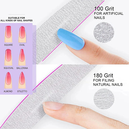 Premium double-sided emery board nail files with 100/180 grit for shaping and smoothing nails