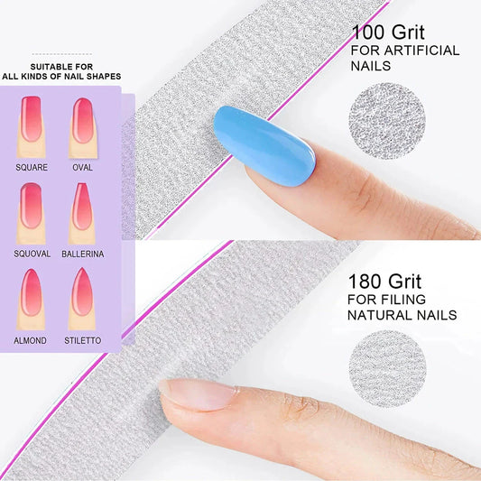 Premium double-sided emery board nail files with 100/180 grit for shaping and smoothing nails
