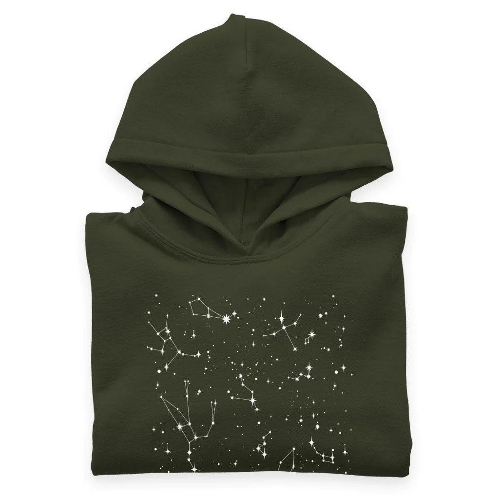 Kids' Constellation Stars Hoodie in Dark Gray Heather, made with premium Airlume cotton blend for cosy comfort