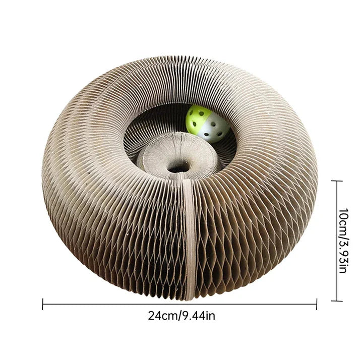 Premium Cat Scratch Board Toy made from durable corrugated cardboard with an interactive bell toy to engage and entertain your cat