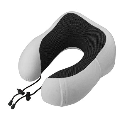 Premium memory foam travel pillow with soft cotton cover, designed for comfortable neck and spinal support during travel and relaxation