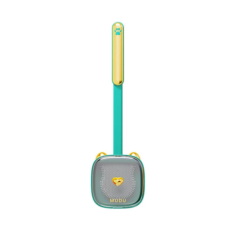 Stylish cat-themed wall-mounted toilet brush set in various colours, including green, orange, white, and grey