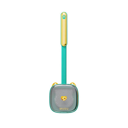 Stylish cat-themed wall-mounted toilet brush set in various colours, including green, orange, white, and grey