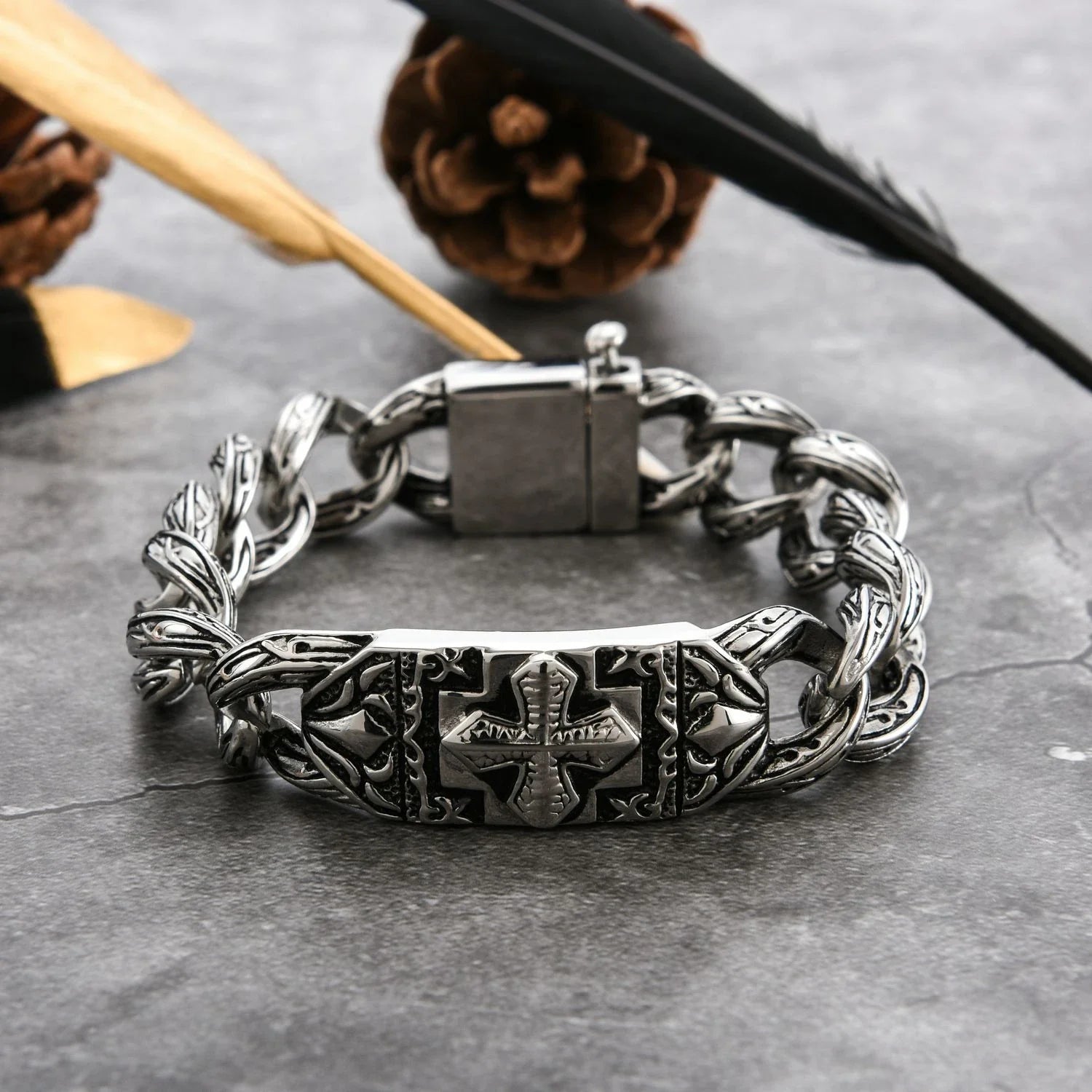 Stainless steel bracelet with a sleek cross design, a versatile and fashionable accessory for any occasion