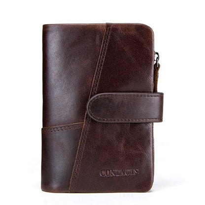 Premium genuine leather wallet with intricate stitching detail, designed for organised and stylish everyday carry