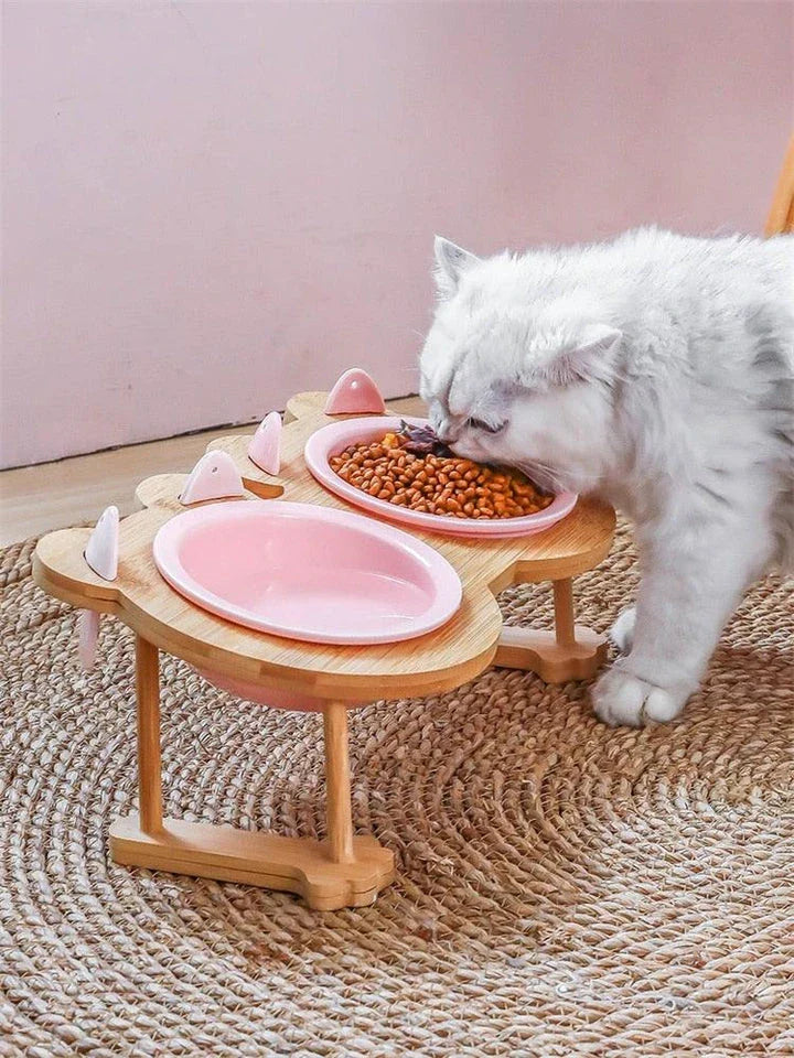 Ceramic Pet Bowl with Tilted Base in various colours, designed for comfort and style