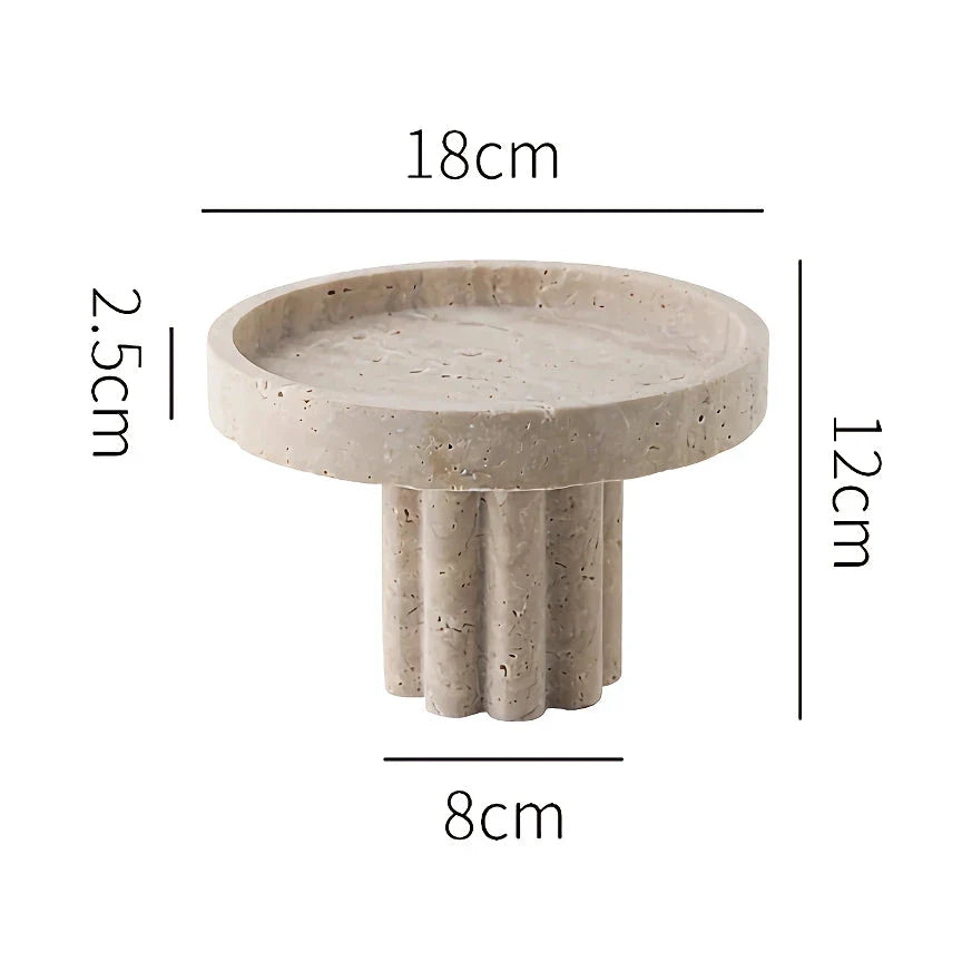 Elegant natural travertine marble serving tray with wooden legs, showcasing unique patterns and a smooth, hand-polished surface for serving, organising, and displaying.
