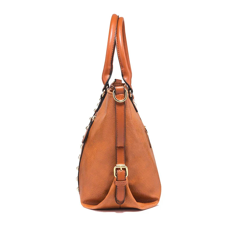 Premium leather shoulder bag in various colours, featuring a spacious yet sleek design for the modern British woman