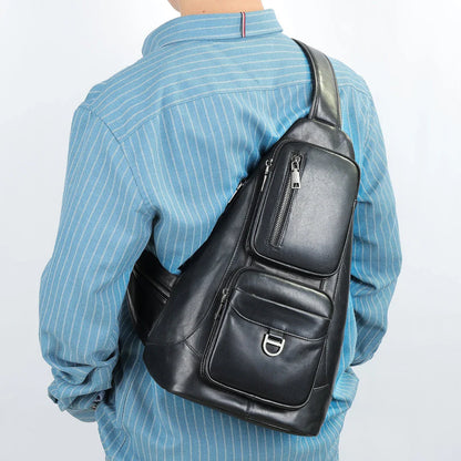 Premium cowhide messenger bag with brushed skeleton-skin design, large capacity, and adjustable shoulder strap