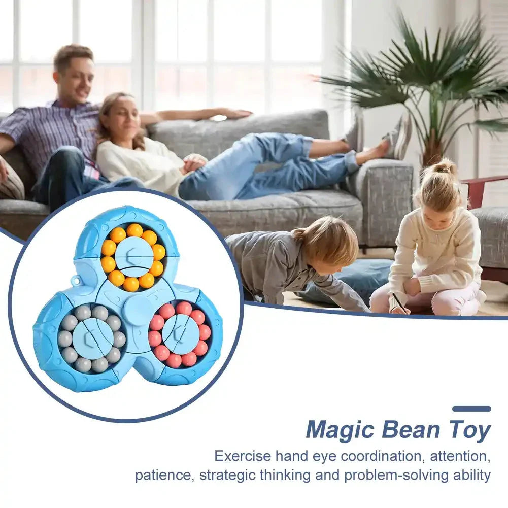 Colourful rotating puzzle cube designed to boost IQ, enhance concentration, and provide stress relief for children and adults.