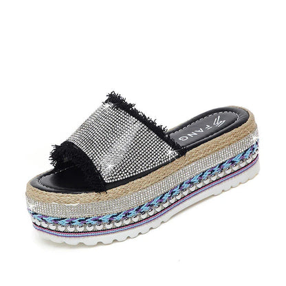 Stylish sponge cake elevated women's slippers in beige, black, and yellow colours
