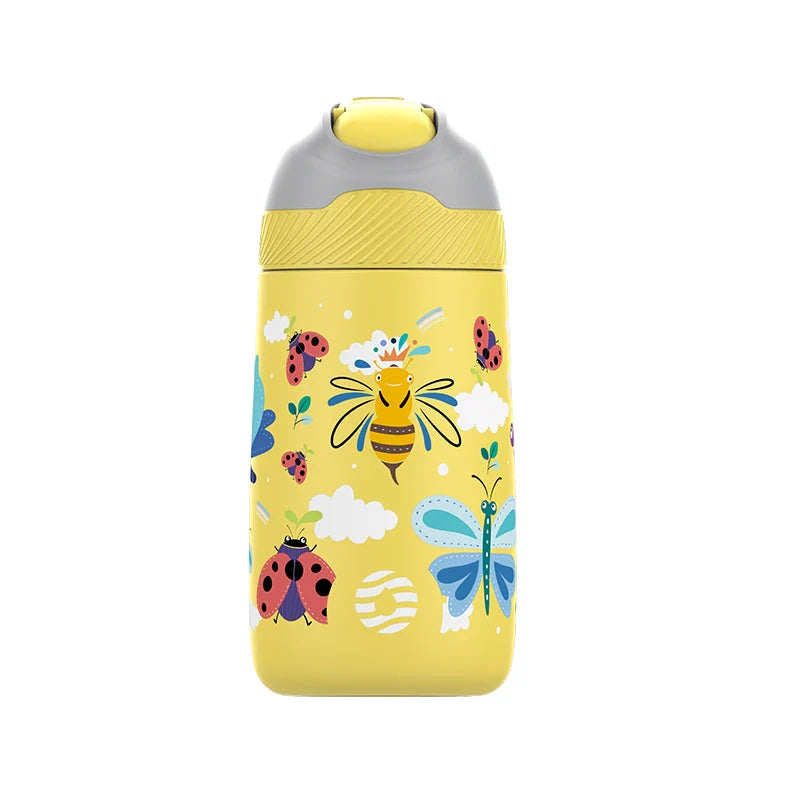 Premium children's vacuum insulated water bottle with straw in blue colour