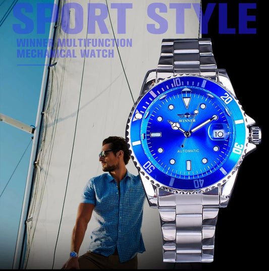 Premium automatic mechanical watch with stainless steel casing, mineral glass mirror, and various colour options for the modern gentleman