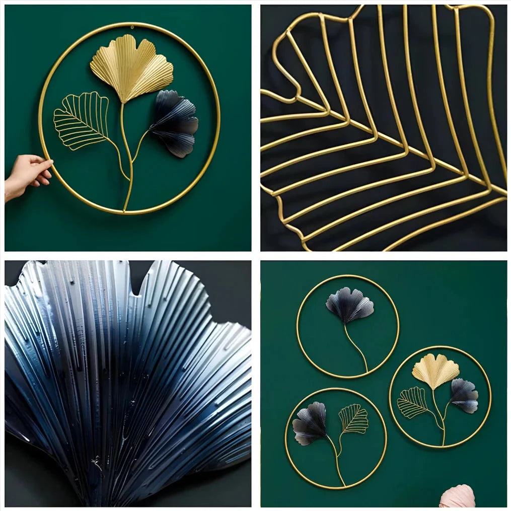 Sophisticated metal ginkgo leaf wall hanging with modern and elegant design, perfect for enhancing home decor.