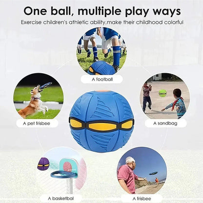 Transforming UFO Ball dog toy in pink, designed for interactive outdoor play and exercise