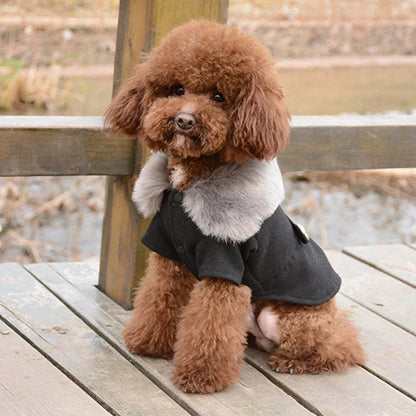 Stylish and cosy woollen dog jacket in black, designed to keep your canine companion warm and comfortable during the colder months.