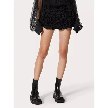 Premium High-Waist Patchwork Applique Slimming Shorts for Women in Red, featuring a flattering silhouette and unique feminine design.